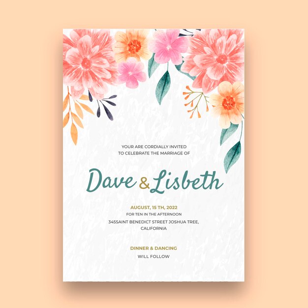 Plantilla de tarjeta de boda floral