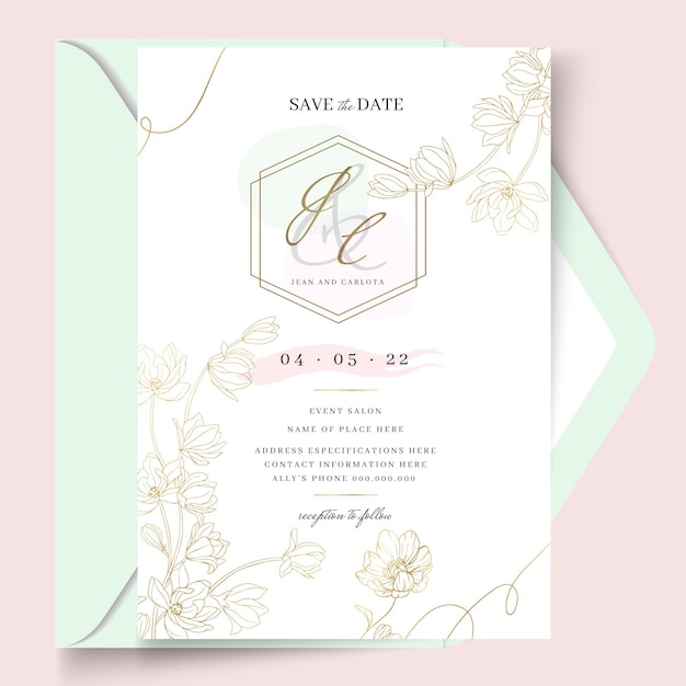 Plantilla de tarjeta de boda floral