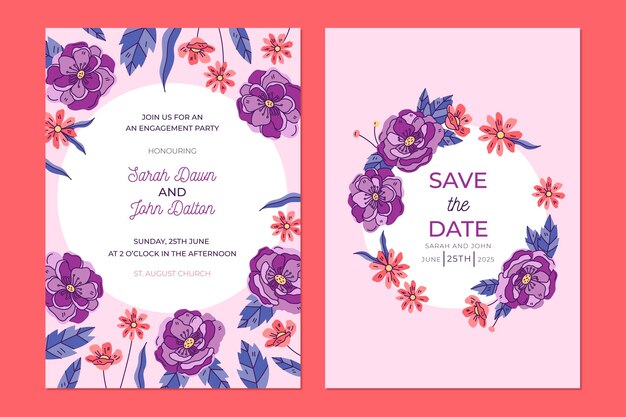 Plantilla de tarjeta de boda floral