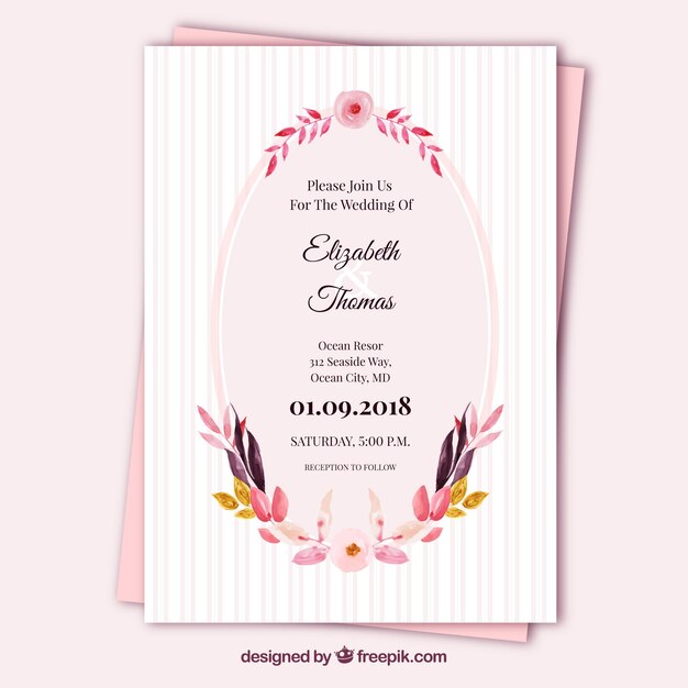 Plantilla de tarjeta de boda con flores