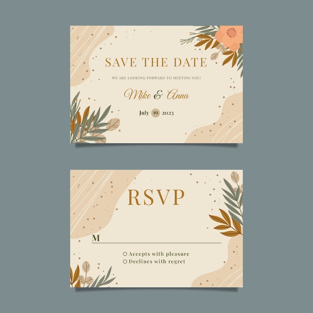 Plantilla de tarjeta de boda marco boho