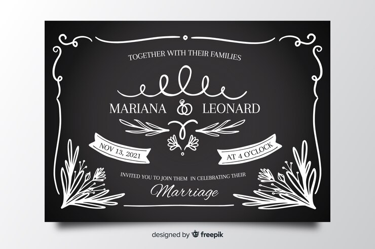 Vector gratuito plantilla de tarjeta de boda vintage en pizarra