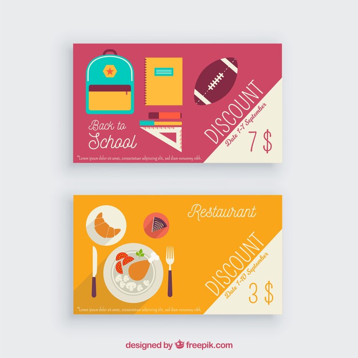 Vector gratuito plantilla de tarjeta de cliente de restaurante y material escolar