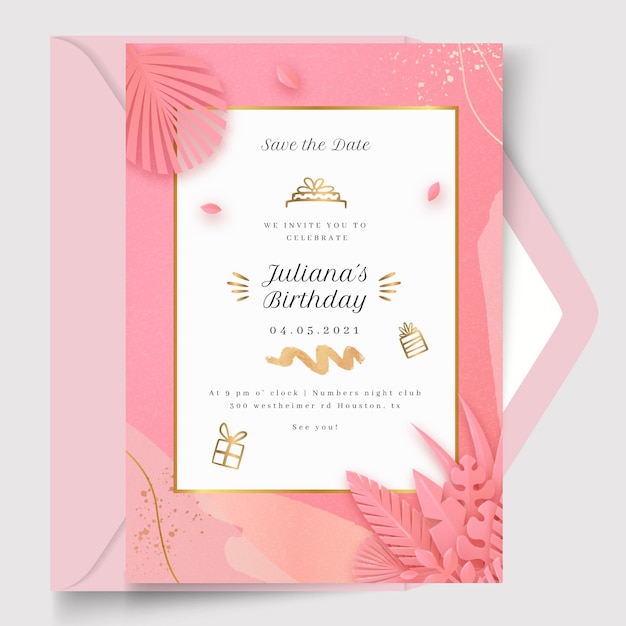 Plantilla de tarjeta de cumpleaños con detalles dorados