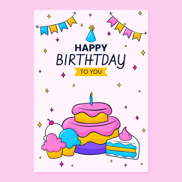 Plantilla de tarjeta de cumpleaños dibujada a mano