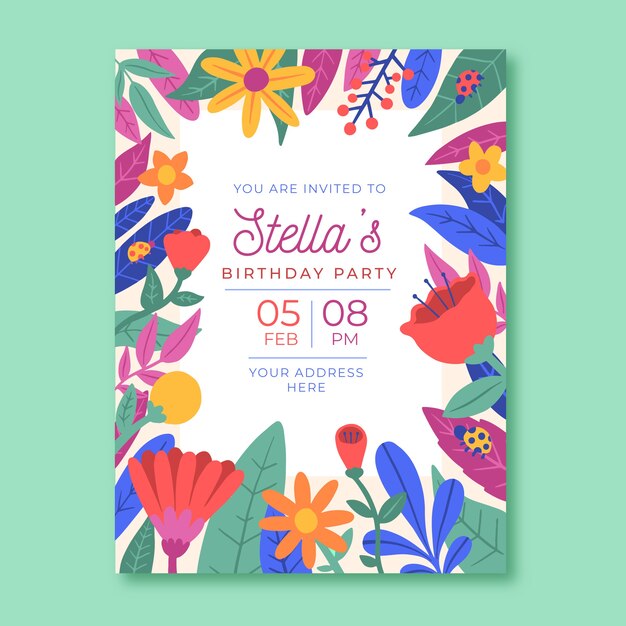 Plantilla de tarjeta de cumpleaños de diseño floral
