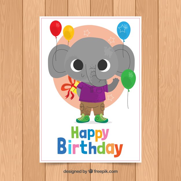 Plantilla de tarjeta de cumpleaños con elefante lindo
