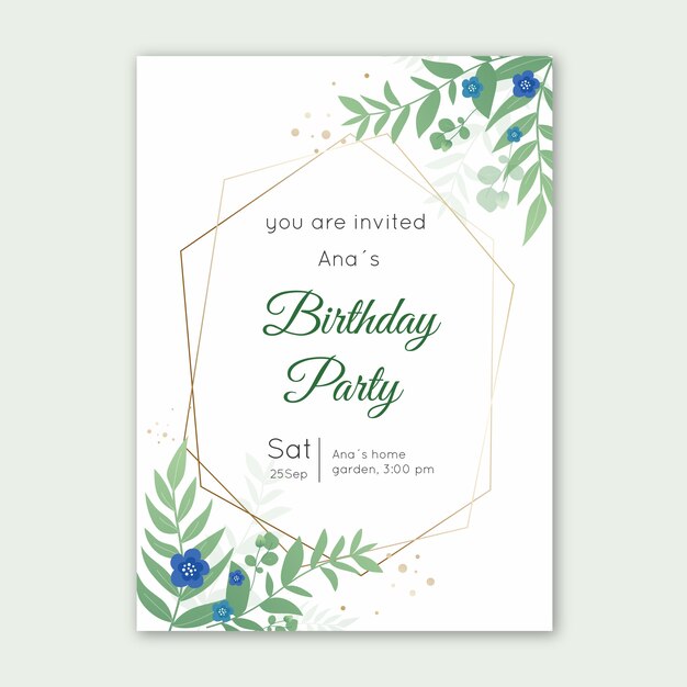Plantilla de tarjeta de cumpleaños elegante con hojas