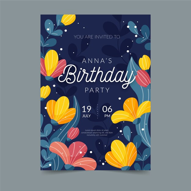 Plantilla de tarjeta de cumpleaños floral