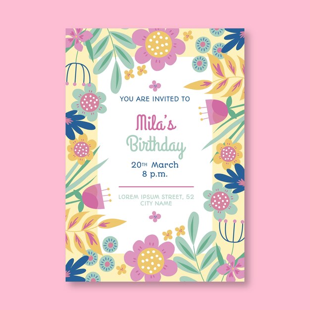 Plantilla de tarjeta de cumpleaños floral