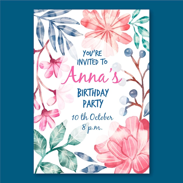 Plantilla de tarjeta de cumpleaños floral