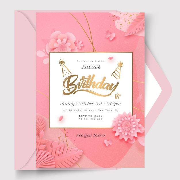 Vector gratuito plantilla de tarjeta de cumpleaños floral