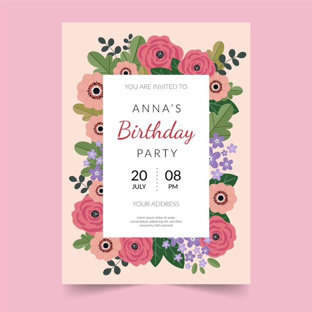Plantilla de tarjeta de cumpleaños floral