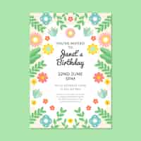 Vector gratuito plantilla de tarjeta de cumpleaños con flores