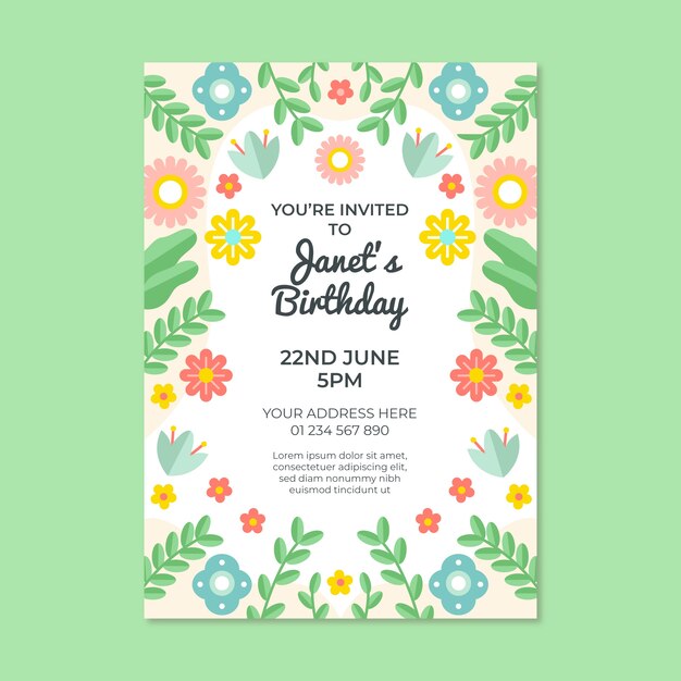 Plantilla de tarjeta de cumpleaños con flores