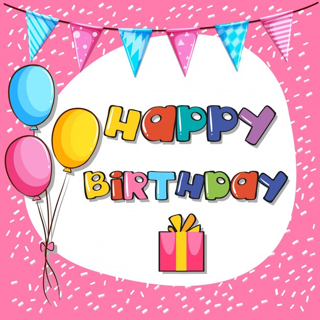 Plantilla de tarjeta de cumpleaños con fondo de color rosa