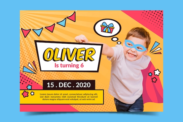 Plantilla de tarjeta de cumpleaños con foto para niños