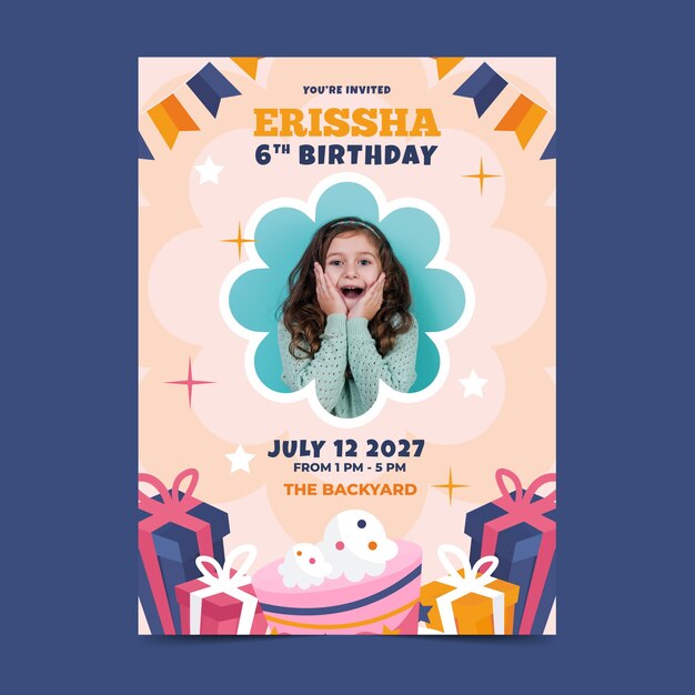 Plantilla de tarjeta de cumpleaños para niños con foto