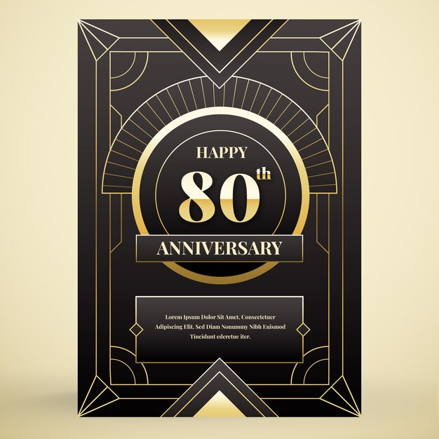 Plantilla de tarjeta de cumpleaños número 80 con degradado