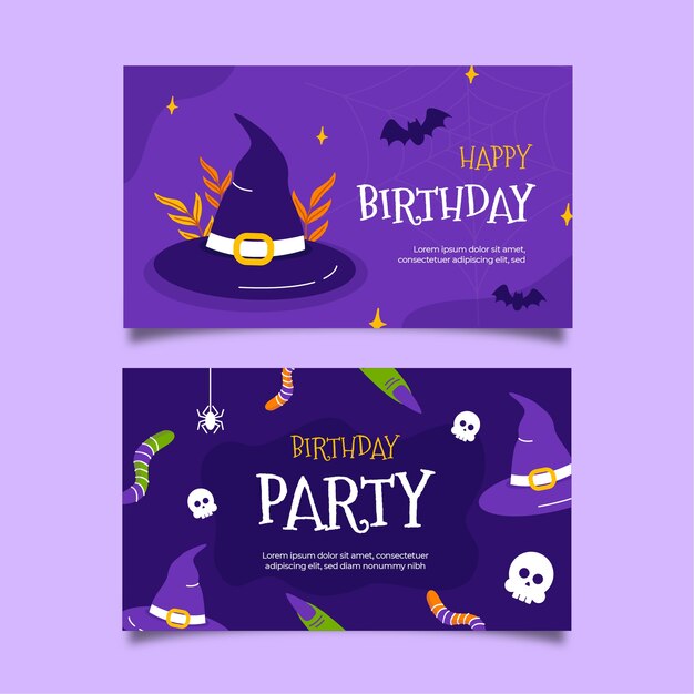 Plantilla de tarjeta de cumpleaños plana para celebración de halloween