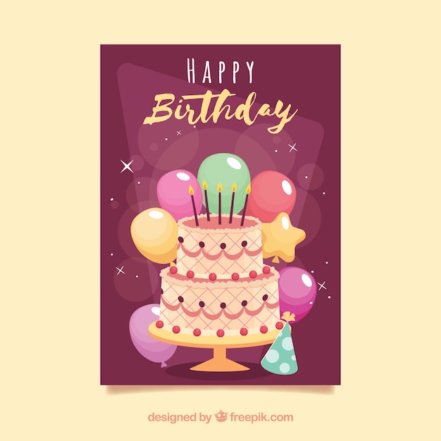 Plantilla de de tarjeta de cumpleaños con tarta