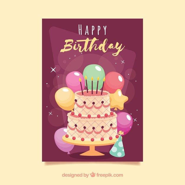 Plantilla de de tarjeta de cumpleaños con tarta
