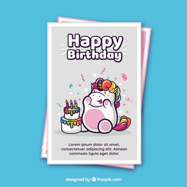 Plantilla de tarjeta de cumpleaños con un unicornio