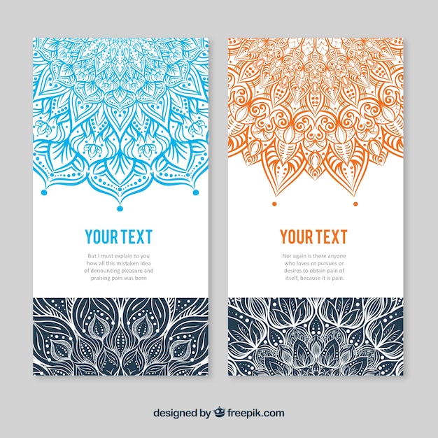 Vector gratuito plantilla de tarjeta con diseño de mandala azul y naranja