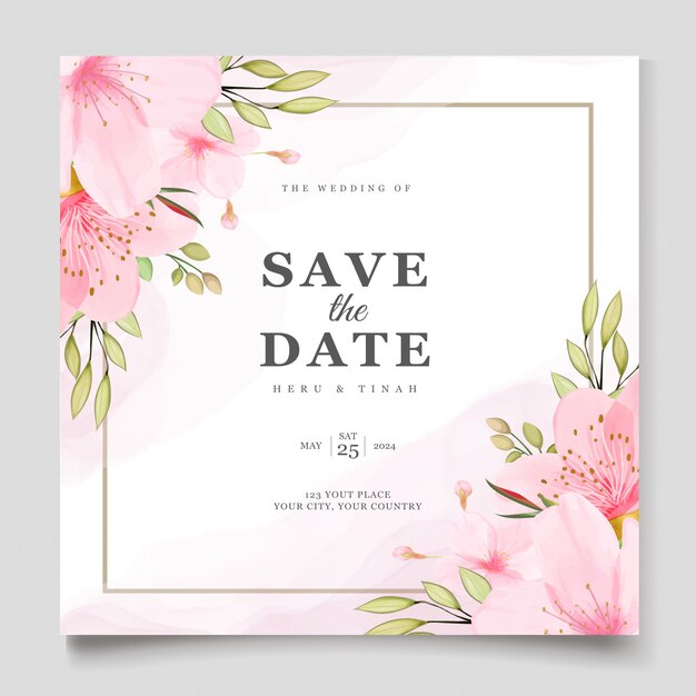 Plantilla de tarjeta elegante acuarela flor de cerezo