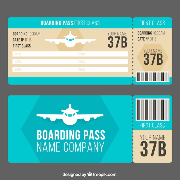 Plantilla de tarjeta de embarque con avión decorativo