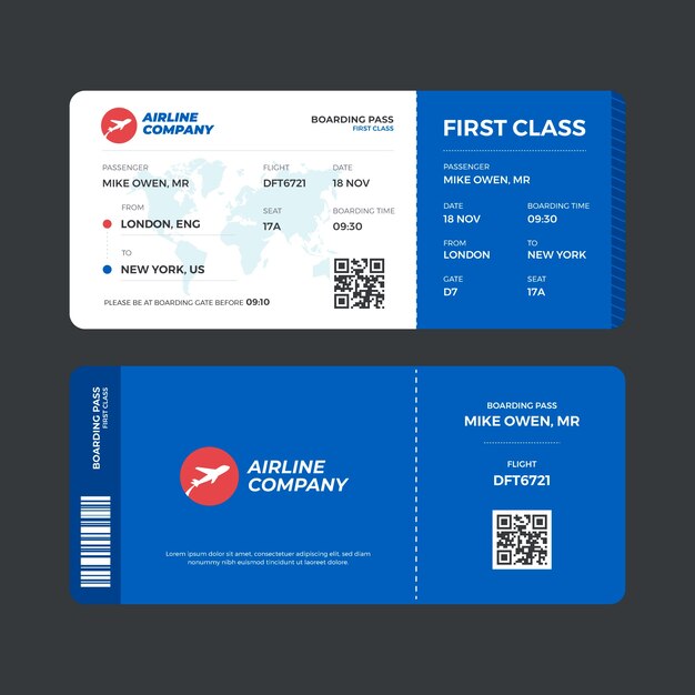 Plantilla de tarjeta de embarque con diseño plano
