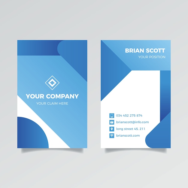 Plantilla de tarjeta de empresa azul clásica vertical