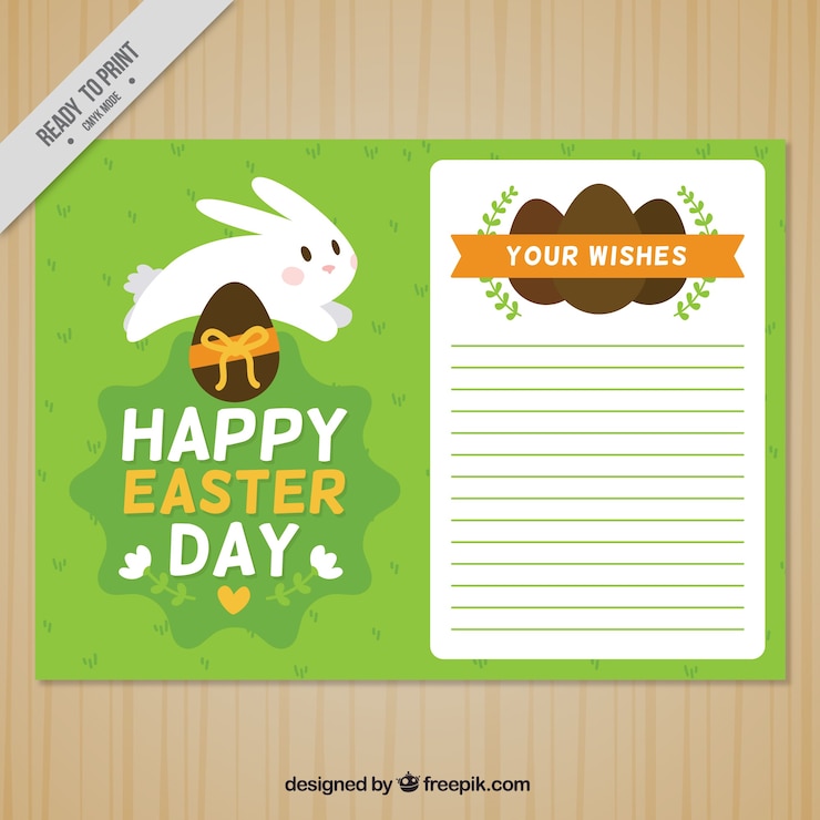 Vector gratuito plantilla de tarjeta fantástica con conejo para el día de pascua