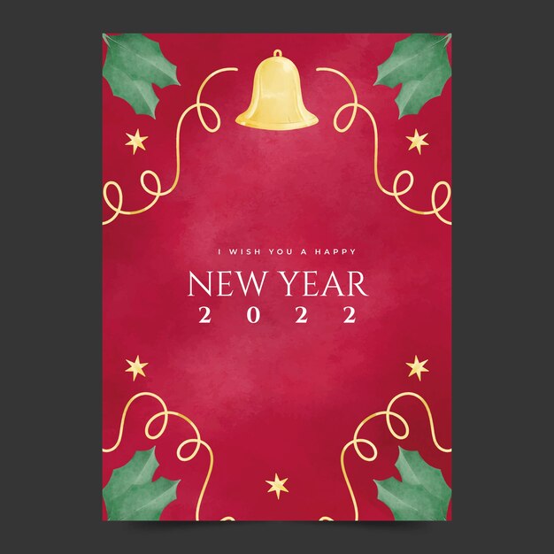 Plantilla de tarjeta de felicitación de año nuevo en acuarela