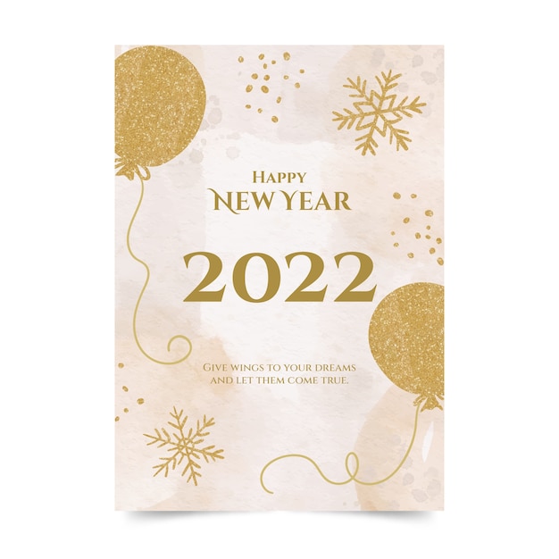 Plantilla de tarjeta de felicitación de año nuevo en acuarela