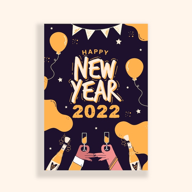 Plantilla de tarjeta de felicitación de año nuevo dibujada a mano