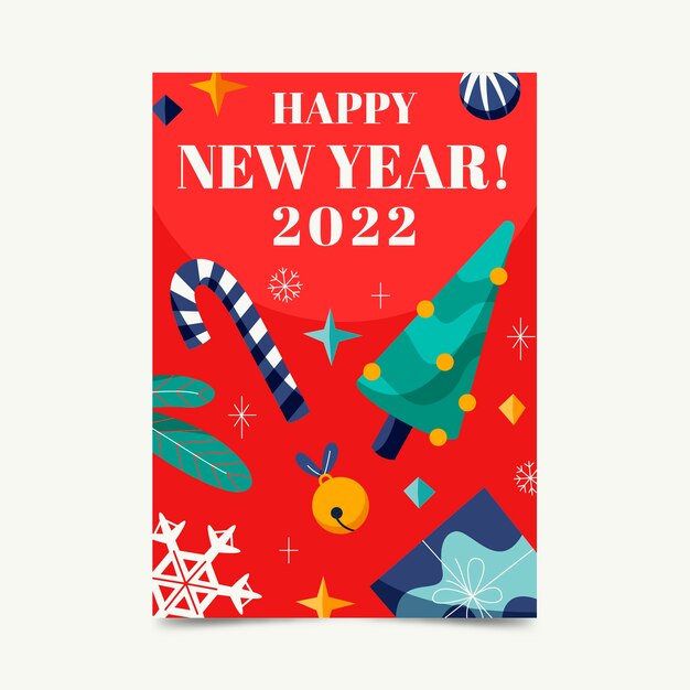 plantilla de tarjeta de felicitación de año nuevo dibujada a mano