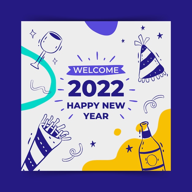 Vector gratuito plantilla de tarjeta de felicitación de año nuevo dibujada a mano