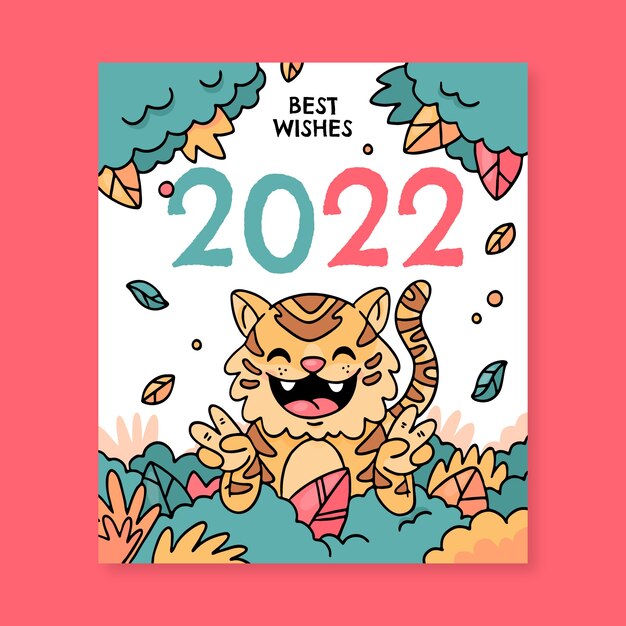 Plantilla de tarjeta de felicitación de año nuevo dibujada a mano