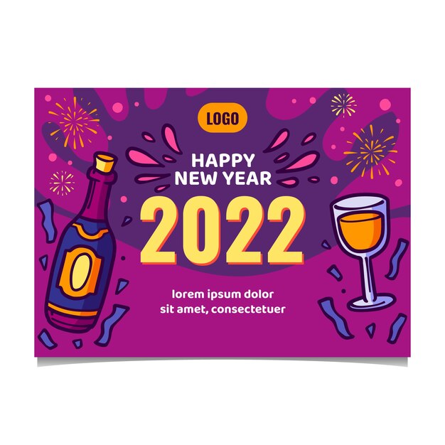 Plantilla de tarjeta de felicitación de año nuevo dibujada a mano