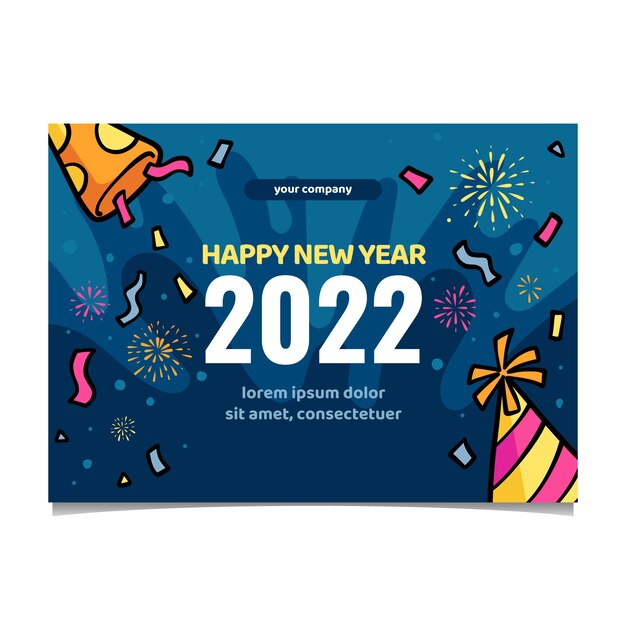 Plantilla de tarjeta de felicitación de año nuevo dibujada a mano