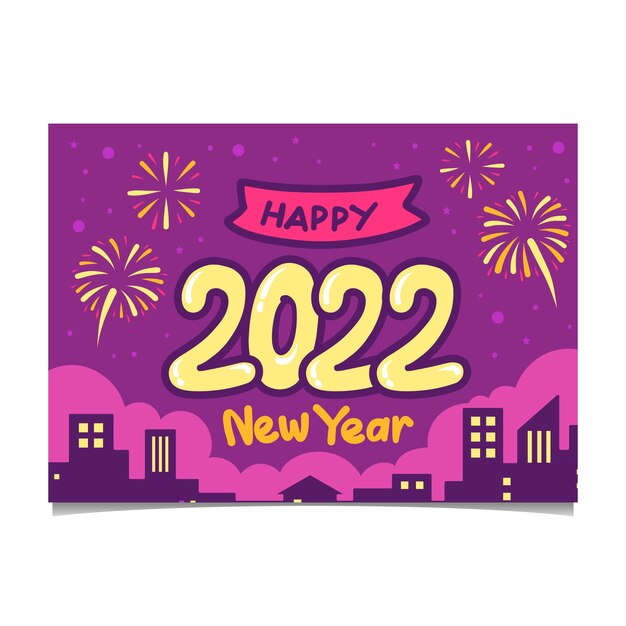 Plantilla de tarjeta de felicitación de año nuevo dibujada a mano