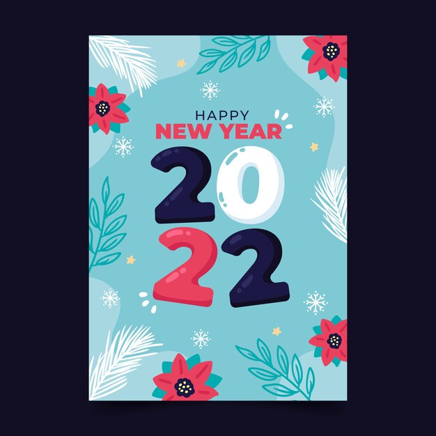 Plantilla de tarjeta de felicitación de año nuevo plana dibujada a mano