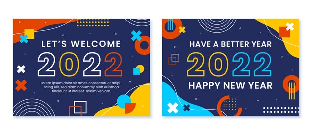 Plantilla de tarjeta de felicitación de año nuevo plana dibujada a mano