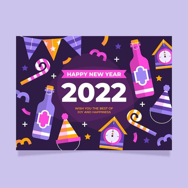 Vector gratuito plantilla de tarjeta de felicitación de año nuevo plana