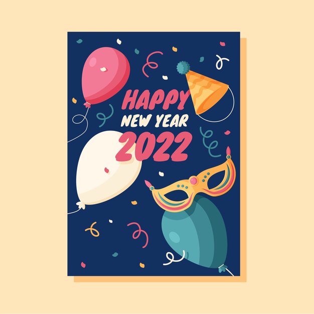Plantilla de tarjeta de felicitación de año nuevo plana