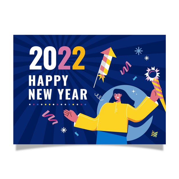 Plantilla de tarjeta de felicitación de año nuevo plana