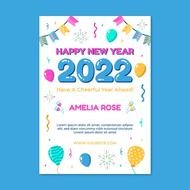 Plantilla de tarjeta de felicitación de año nuevo plana