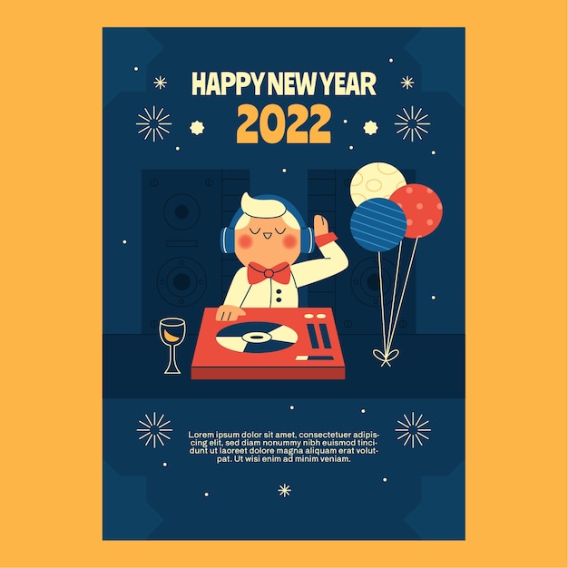 Plantilla de tarjeta de felicitación de año nuevo plana