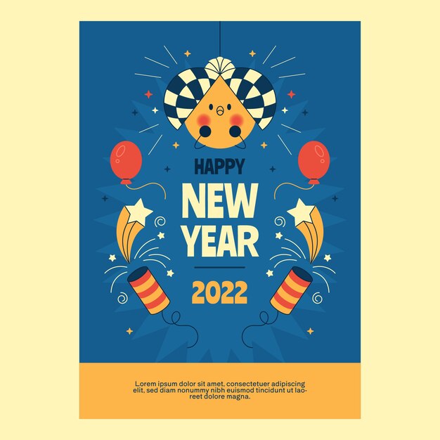 Plantilla de tarjeta de felicitación de año nuevo plana